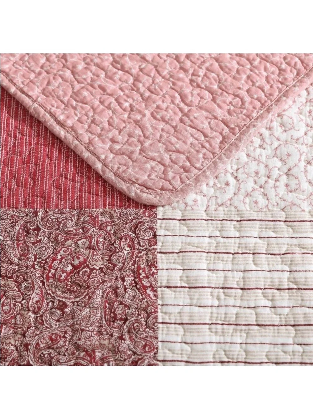 Laura Ashley King Celina Patchwork Quilt Bedding Red Floral ~ Vintage Inspired
